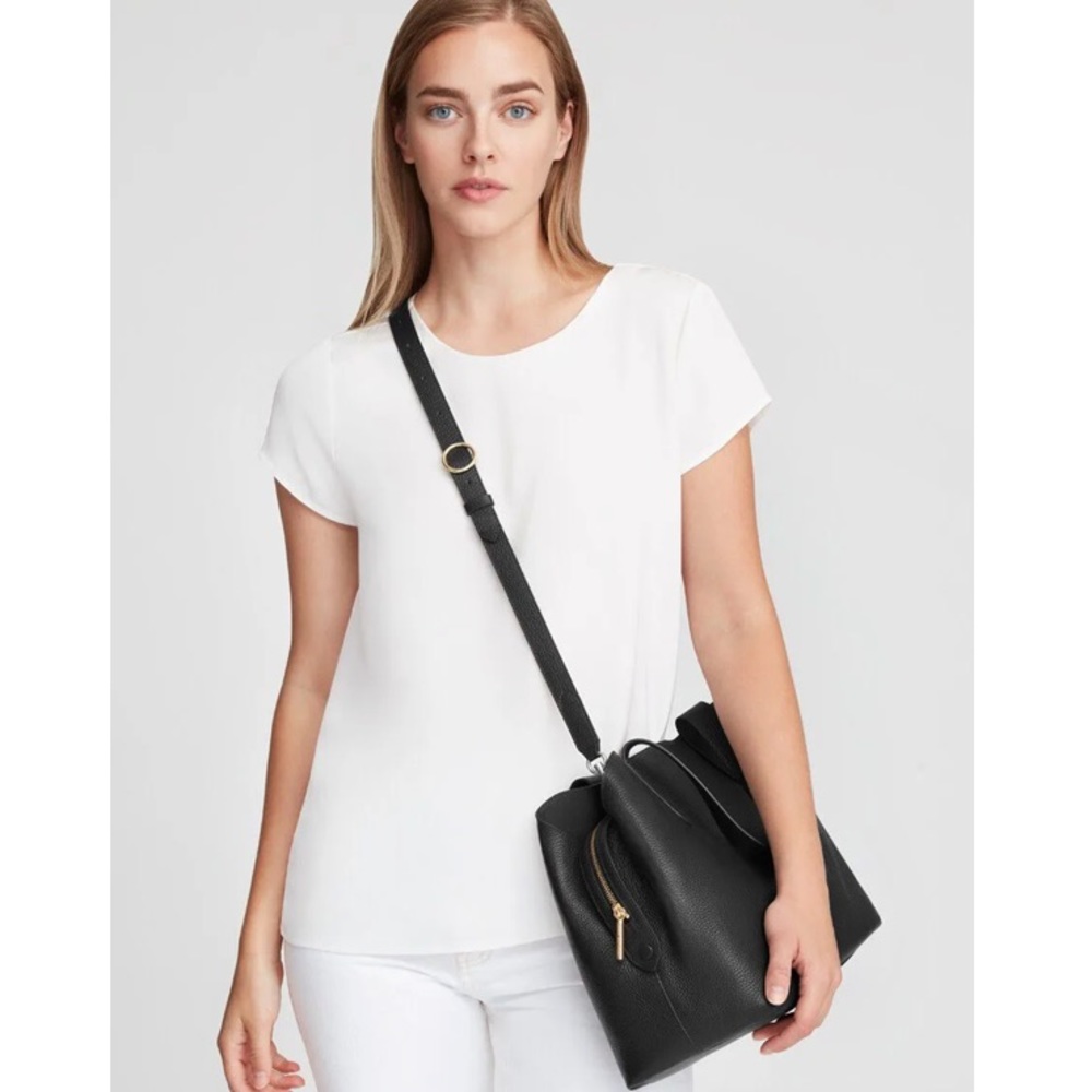 Cuyana Black Leather Bucket Bag